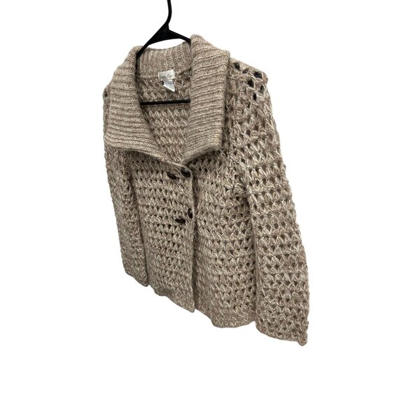 Charlotte Russe Open Knit Shawl Collar Sweater Cardigan Size S Beige Wool Blend - Picture 3 of 9
